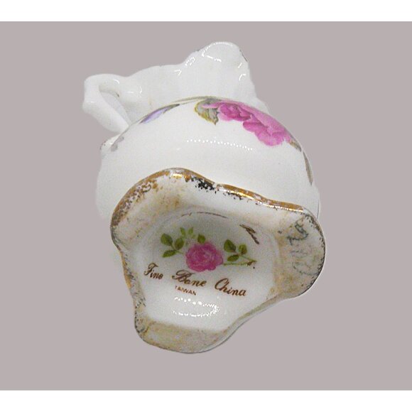 Vintage Fine Porcelain Floral Pitcher Vase With Gold Trim & Dual Handles - Picture 5 of 5